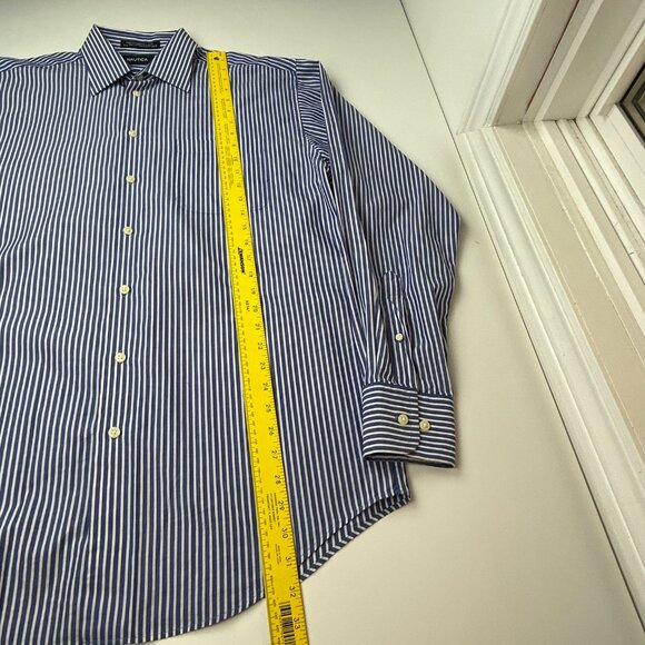 Nautica Shirt Mens 15.5 34/35 Blue White Striped Long Sleeve Button Down Cotton - Picture 9 of 12